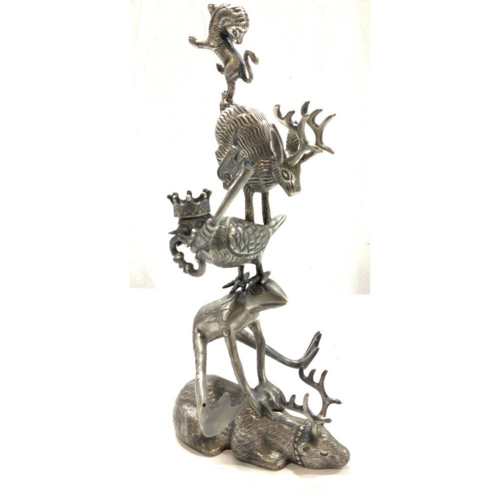 Vintage Avant Guard Whimsical Etched Pewter Animal Sculpture